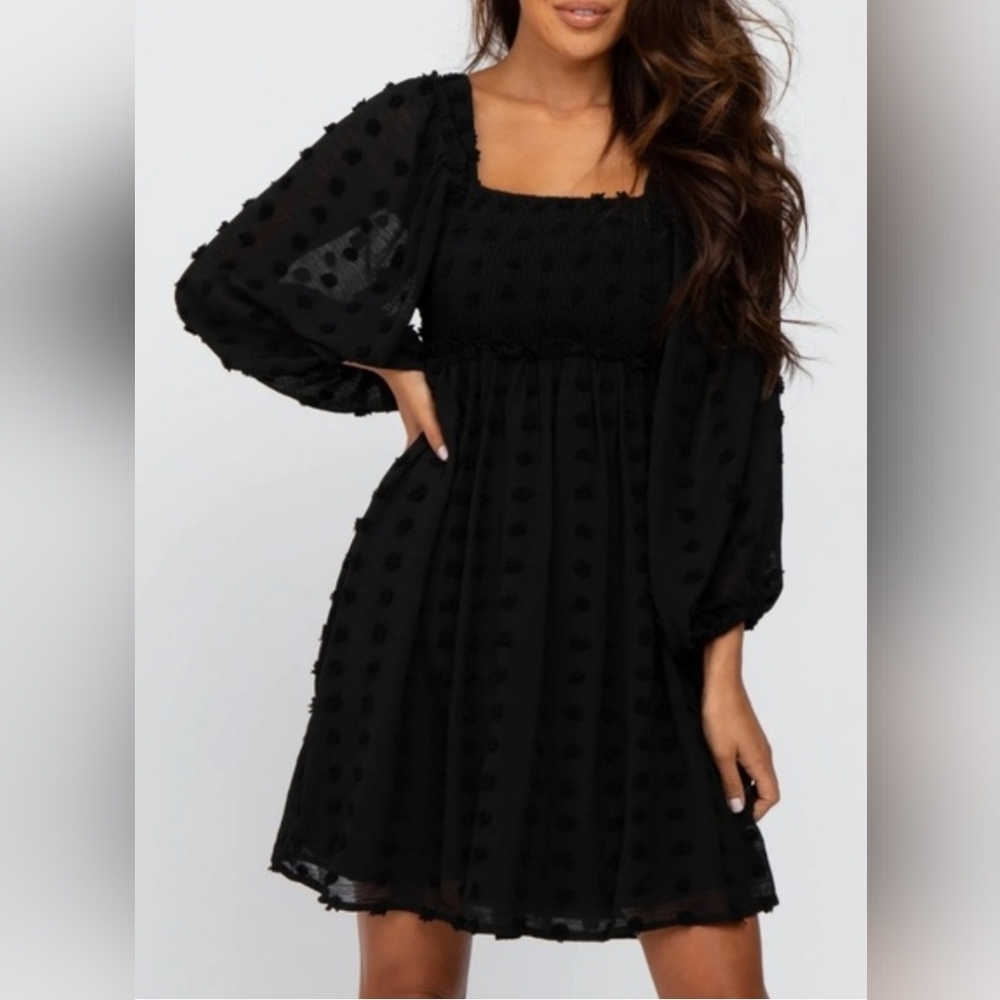 Black Textured Dot Dress